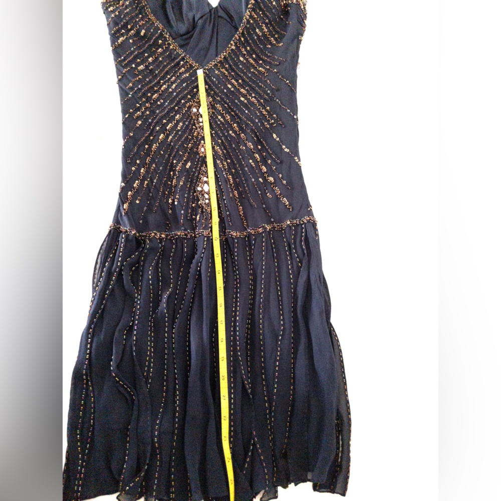 Vintage 90s Sue Wong Nocturnals Beaded Sequin Flapper Dress Navy Fringe Size 8 - Picture 12 of 13